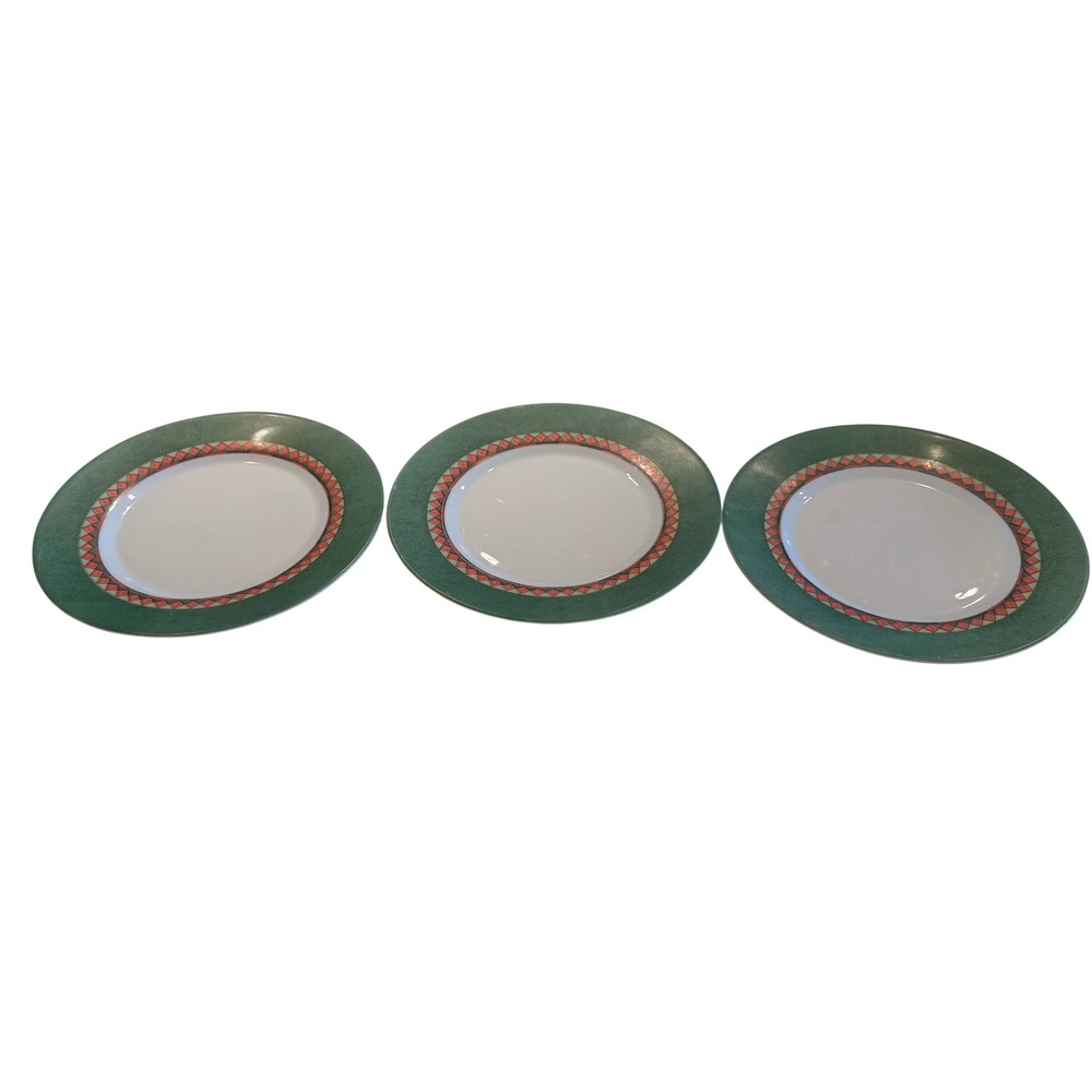 Arcopal‎ France Harlequin Geometric Salad Plates 7.5 Inch Green Set of 3 Vintage
